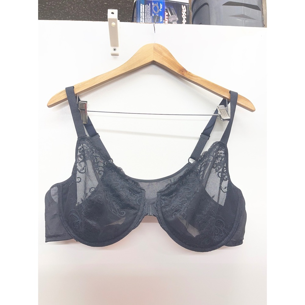 Delimira Womens Front Closure Lace Underwire Bra Black 44C W657C